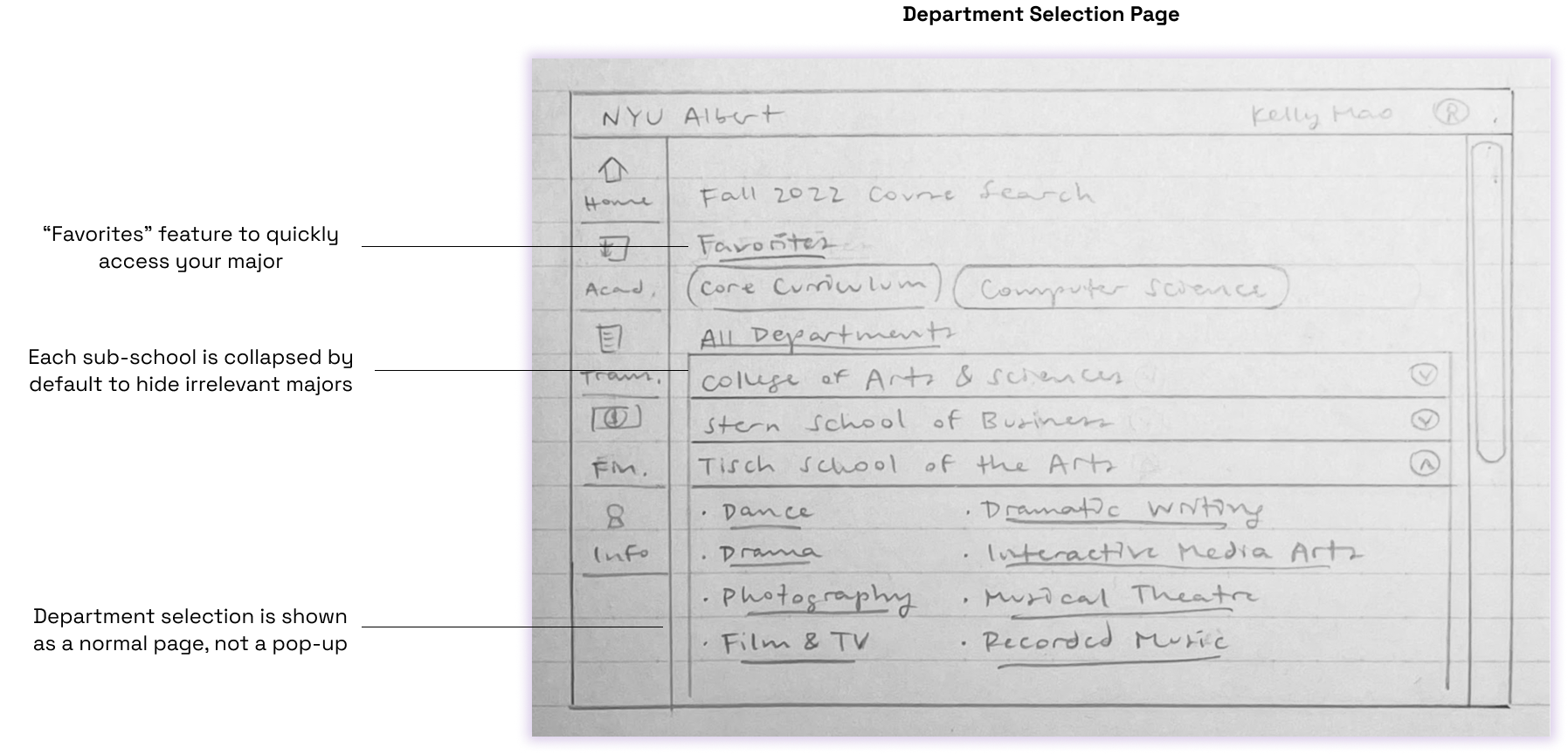 Department Selection Wireframe